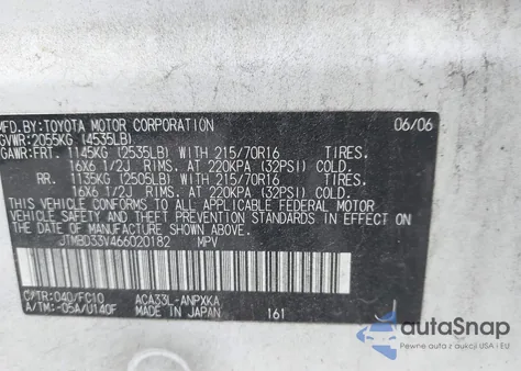 2006 Toyota Rav4 from USA, damaged, VIN JTMBD33V466020182